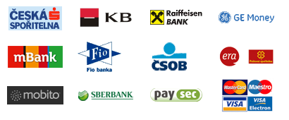 Kreditní karty Visa, MasterCard. Internetové bankovnictví: Komerční banka, GE Money Bank, Raiffeisen Bank, 
mBank, Volksbank, Fio banka